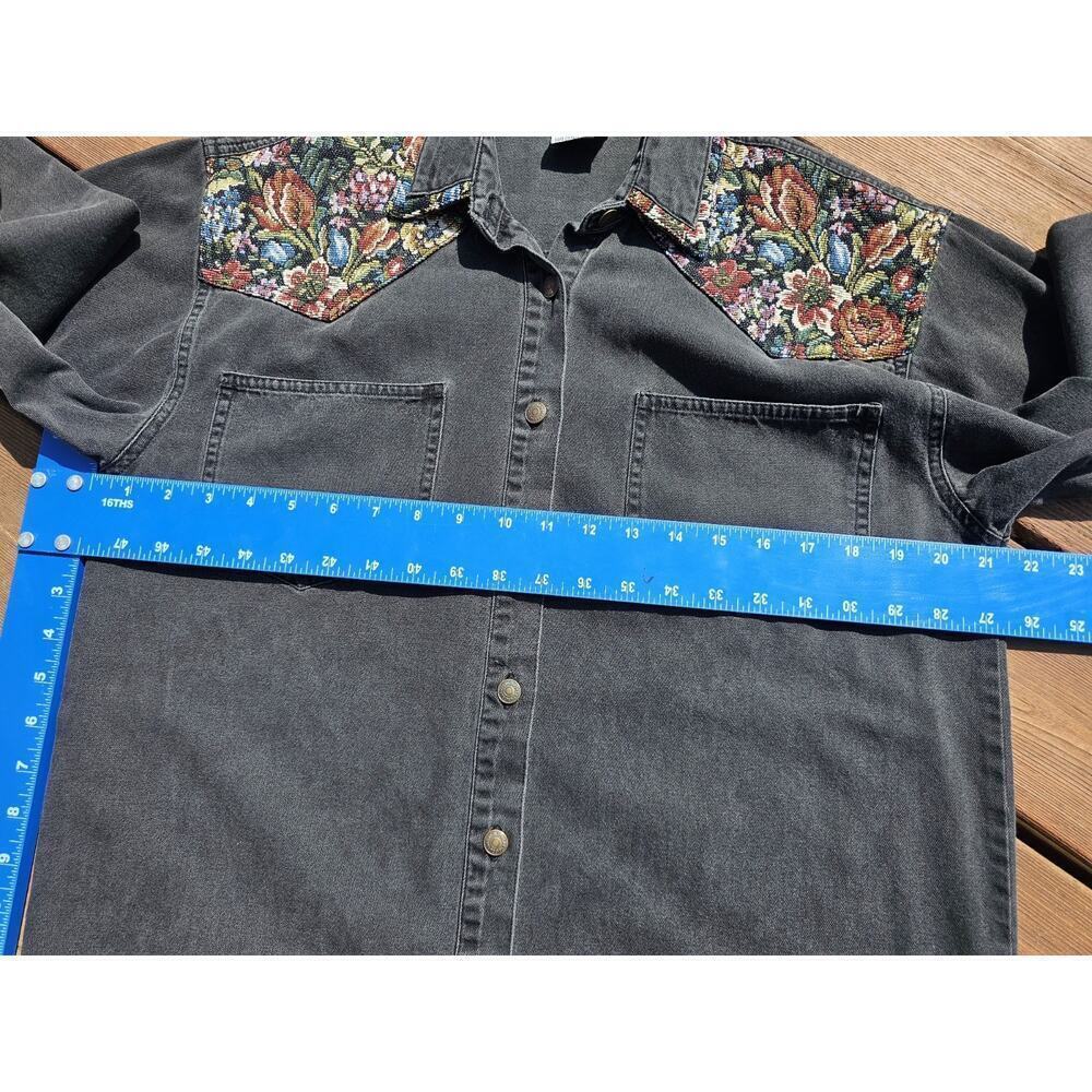 VTG Jordache Black Wash Denim Womens Shirt Med Tapestry Floral Cottagecore 90s - Picture 6 of 8
